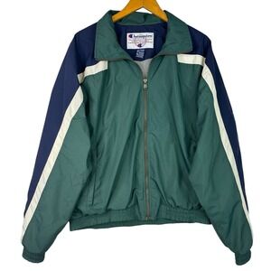 Vintage 90s Y2K Champion Track Jacket Men Green Blue Full Zip Nylon Colorblock